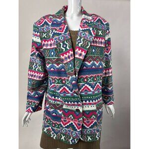 Vintage Ivy Wear Aztec Print Blazer Jacket L Cotton/Polyester Blend Made In USA